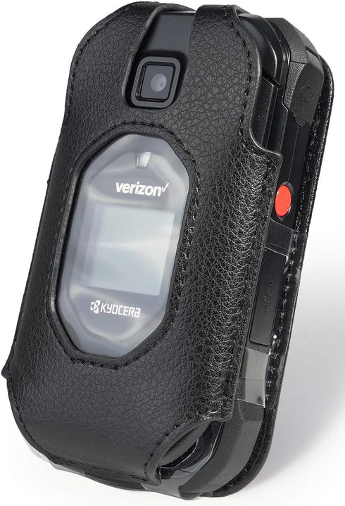 Nakedcellphone Fitted Series Case for Kyocera DuraXV Extreme, DuraXE Epic, DuraXA Equip - Black Vegan Leather