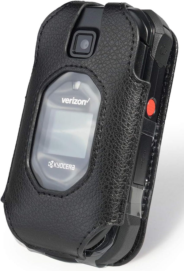 Nakedcellphone Fitted Series Case for Kyocera DuraXV Extreme, DuraXE Epic, DuraXA Equip - Black Vegan Leather