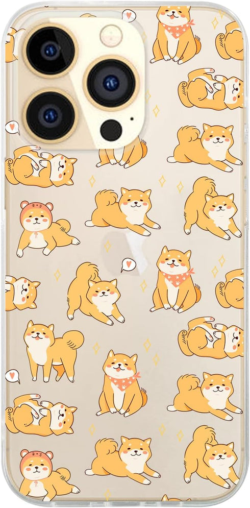 Blingy's iPhone 13 Pro Case (6.1 inch), Cute Shiba Inu Dog Cartoon Design, Transparent Soft TPU Protective Clear Case