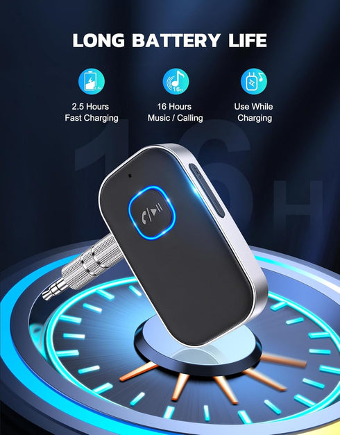 COMSOON 3.5mm 16H Bluetooth Receiver for Car, Noise Cancelling AUX Bluetooth Car Adapter, Wireless Audio Receiver