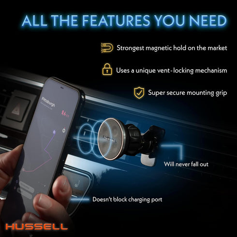 HUSSELL Magnetic Phone Car Mount, 360° Adjustable Air Vent Phone Holder - Compatible with Any Cell Phone