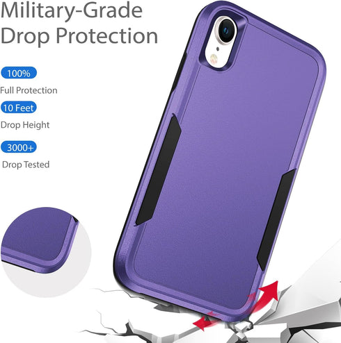 Heavy Duty Protection Case for iPhone XR, Shockproof Dropproof Dustproof Anti-Scratch Cover (Purple)