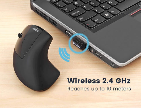 Perixx PERIMICE-713L Wireless Ergonomic Vertical Mouse, Left Handed, 6 Buttons, 3 Level DPI, Black, Medium