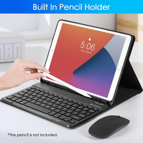 Keyboard Case for iPad 9th 8th 7th Generation 10.2 Inch - Detachable Bluetooth Keyboard with Pencil Holder