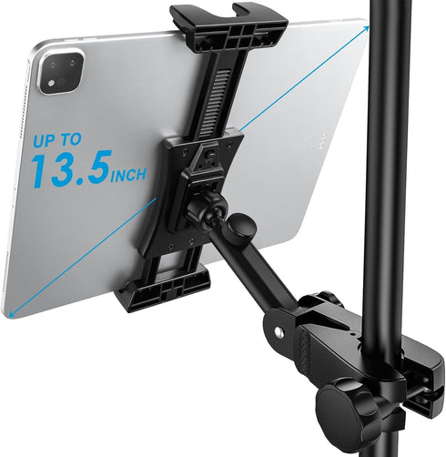 Updated Tablet Mount Holder for Mic Stand, Adjustable iPad Phone Holder for 4.7 to 13.5-inch Tablets & Smartphones