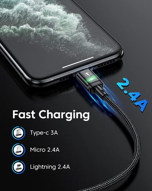 Kuulaa Magnetic Charging Cable, 3 in 1 Magnetic Phone Charger, 2-Pack 6.6ft/6.6ft 3A Fast Charging Cable for