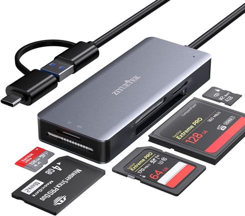 USB C USB3.0 SD Card Reader, 5in1 Multi Card Reader for SD/TF/CF/Micro SD/MS/M2, Drive Free