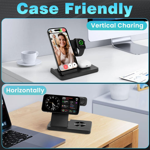 Magnetic 3 in 1 Charging Station for Multiple Devices, Mag-Safe Wireless Charger for iWatch & AirPods Pro 3 2, Foldable