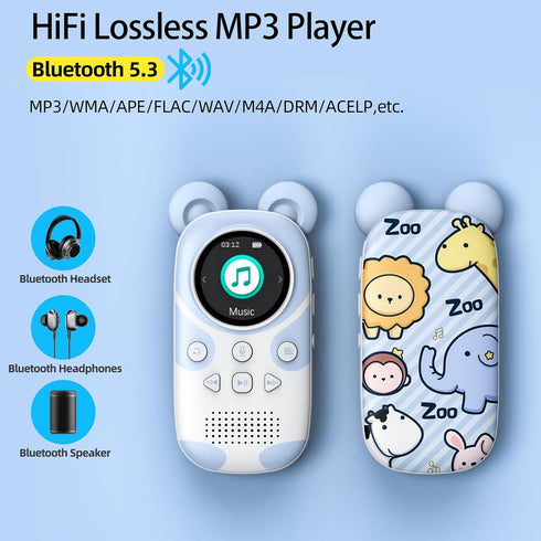 RUIZU 64GB Bluetooth MP3 Player for Kids, Cartoon Zoo Music Player with Speaker, FM Radio, Voice Recording, Expandable