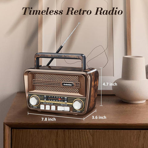 Gelielim Portable Radio AM FM, Retro Bluetooth 5.3 Speaker, Shortwave Radio, Battery Powered Radio, Support TF