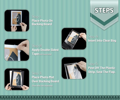 Golden State Art Pack of 100, 5 1/4 X 7 1/8 inches Crystal Storage Bags, Acid-Free Clear Sleeves for 5x7 Photo Framing