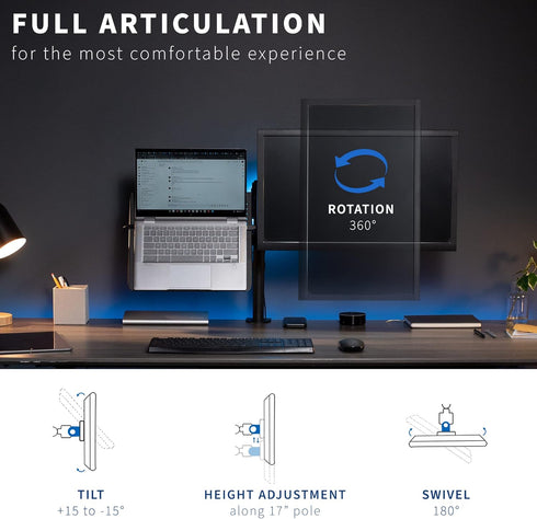 VIVO Black Fully Adjustable 13 to 32 inch Single Computer Monitor and Laptop Desk Mount Combo