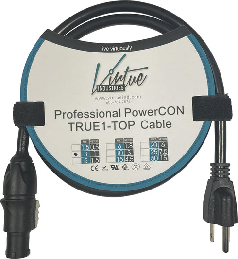 Edison (Male) to Neutrik powerCON TRUE1 Cable - 3 Feet