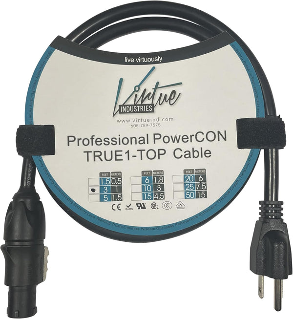Edison (Male) to Neutrik powerCON TRUE1 Cable - 3 Feet