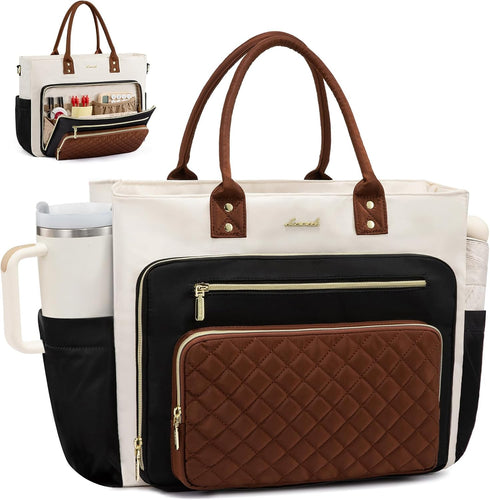 LOVEVOOK Teacher Tote Bag for Women Work, Laptop Bag With Large Cup Holder,