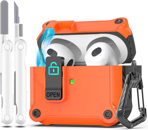 R-fun AirPods 3rd Generation Charging Case Cover, Full Drop Protection with Cleaner Kit & Keychain (Orange)