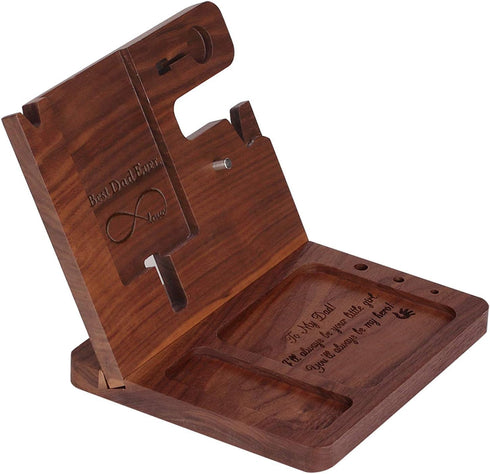 awofer Ebony Wood Phone Docking Station, Nightstand with Key Holder, Wallet Stand, Watch Organizer for Gifts