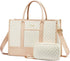 LOVEVOOK 17 Inch Laptop Bags for Women, Waterproof Work Tote Bag with Clutch, Quilted Beige & Brown