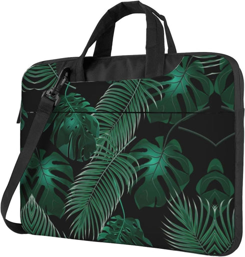 JIPOFD Banana Leaf Green Print Structured Laptop Bag Oxford Cloth Briefcase Padded Shoulder