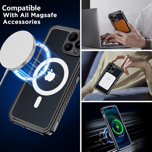 Waterproof Magnetic Case for iPhone 15 Pro Max 6.7 Inch, Built-in Screen Protector, Shockproof Dustproof Heavy Duty