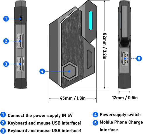 Gaming Keyboard and Mouse Converter,Bluetooth 5.0 Eating Chicken Throne Mobile Game Set,Adjustable Fast Charging,Long Battery Life,Support Android/iOS 13.4 or Less(Mix SE automatic pressure gun set)