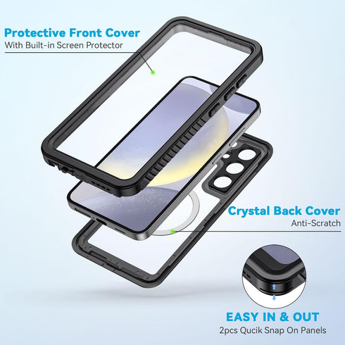 Lanhiem Magnetic Case for Samsung Galaxy S24, IP68 Waterproof Dustproof Rugged Full Body Cover with Screen Protector