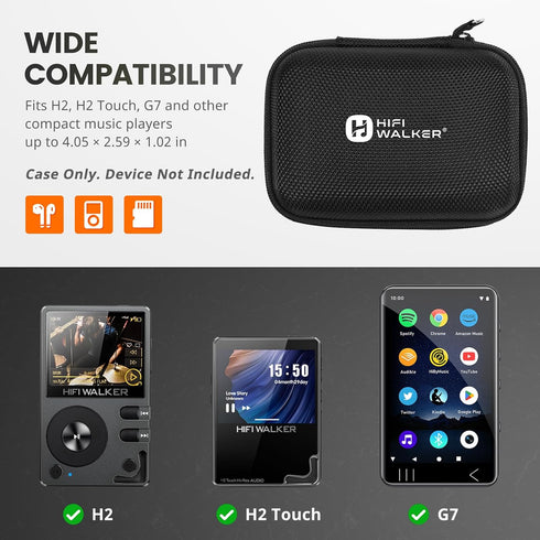 HIFI WALKER MP3 H2, H2 G7, Player Case Compatible with Touch and Portable Hard EVA Carrying Case for Earphones, USB