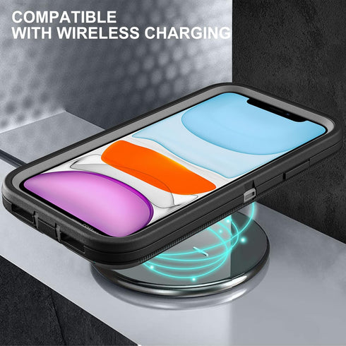 iPhone 11 Case - Heavy Duty 3 in 1 Military Grade Shockproof/Dust Proof with 2 Tempered Glass Protectors (Black/Grey)