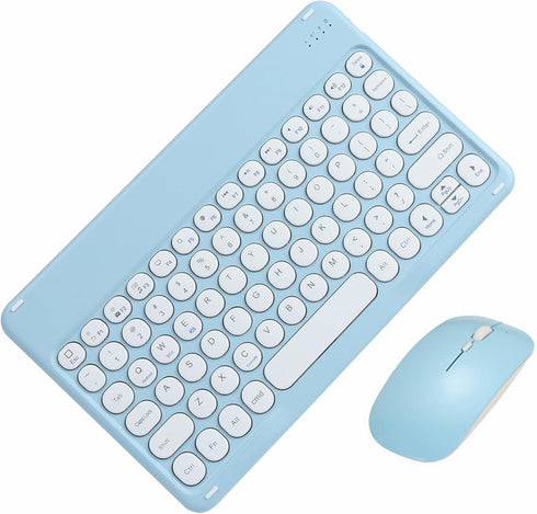 Small Bluetooth Keyboard and Mouse Combo, Ultra-Slim Portable Wireless Keyboard for Android Tablet, iPhone, iPad (Blue)