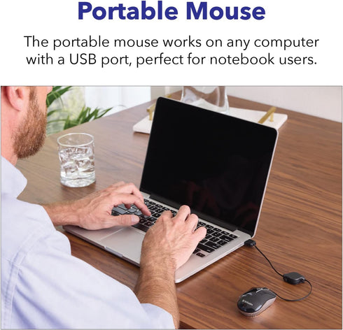 Verbatim 98616 Wired Optical Computer Mini USB-A Mouse - Plug & Play Corded Small Travel Mouse with Retractable Cable