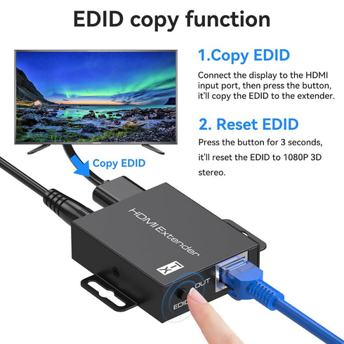 HDMI Extender Over Ethernet Cat5e/6 Adapter Converter Repeater Balun Transmitter Receiver Power Over Cat, Supports Full