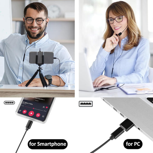 USB Earbuds with Boom Mic for Computers & Smartphones, In-Ear Headphones with USB-A & USB-C for Laptop, 4.9FT
