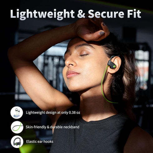 Bluetooth Headphones, Wireless Earbuds IPX7 Waterproof with 16Hrs Playtime, Stereo Bass Headsets with Mic