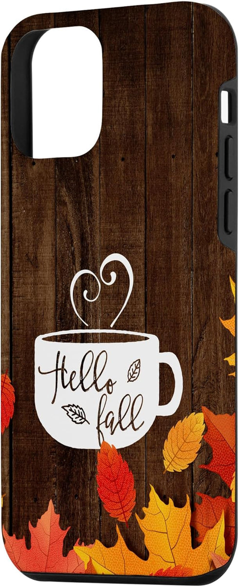 Hello Fall Coffee Mug with Autumn Leaves, Happy Fall Feeling Case for iPhone 12 mini