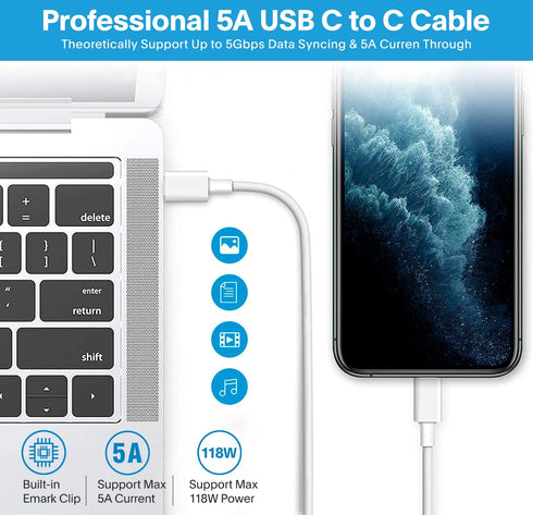 MacBook Pro Charger - 118W USB C Fast Power Adapter for MacBook Pro/Air 16 15 14 13 Inch, iPad Pro, 6.6ft Cable