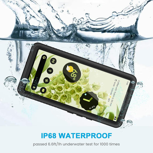 Lanhiem for Google Pixel 6 Case, IP68 Waterproof Dustproof with Built-in Screen Protector, Heavy Duty Black/Clear