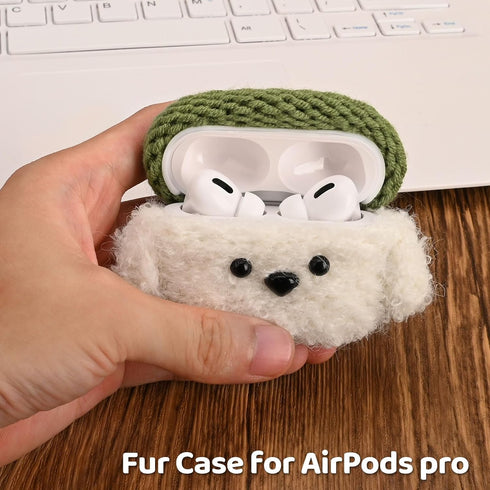 Plush Case Compatible with Apple AirPods Pro, Handmade Knitted Cartoon Headphone Case, Rechargeable Headphone Case,