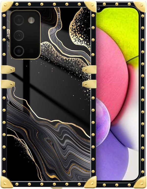 Black Gold Marble Case for Samsung Galaxy A03S 4G, Luxury Square Soft TPU Shockproof Protective Hard PC Back