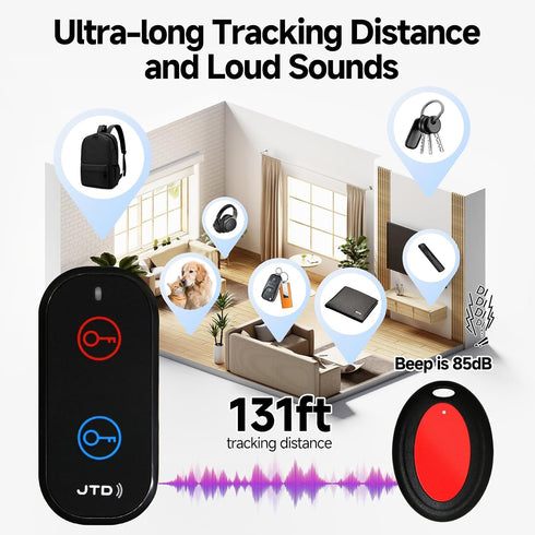 JTD 2 1 Keychain,85dB 131ft Key Finder Locator with Sound, Remote Finder - Receivers, Car Tracker Loud, Range Tracker