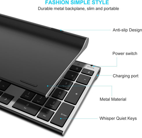 Wireless Keyboard and Mouse, Vssoplor 2.4GHz Rechargeable Compact Quiet Full-Size Combo with Nano USB Receiver, Dark