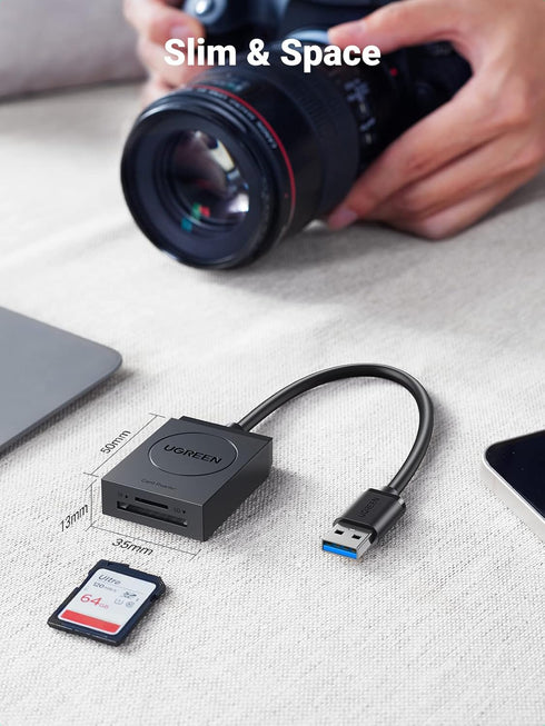 UGREEN USB 3.0 SD Card Reader Dual Slot for TF, SD, Micro SD, SDXC, SDHC, MMC, RS-MMC - Read 2 Cards Simultaneously