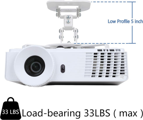 Full Motion Universal Projector Ceiling Mount Bracket with Adjustable Extendable Arms, Rotating Swivel Tilt for Home