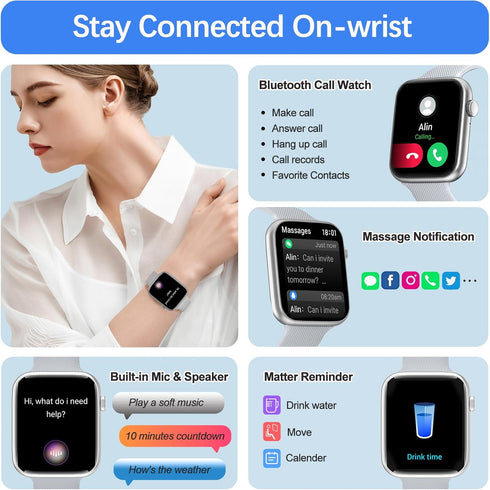 Smart Watches for Women Men, 1.85" HD Screen, Fitness Tracker, Heart Rate, Blood Oxygen Monitor, Compatible with iPhone