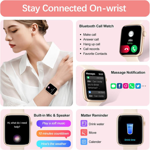 Smart Watch for Women, 1.85" Smartwatch with Call Function, Fitness Activity Tracker, Heart Rate Monitor, Pink