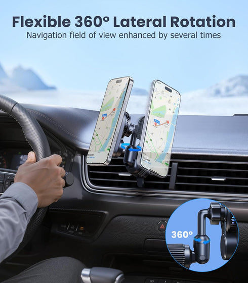 DICMKY 15W 17/16/15/14/13/12 S25 Long-arm Wireless Magnetic Car Phone Holder Mount with Cooling Fan & RGB Lights, Fast