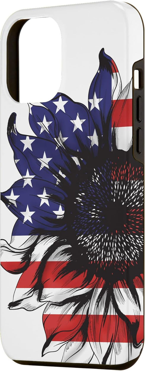 iPhone 15 Pro Max Sunflower American Flag Phone Case Patriotic Gifts for Women Case