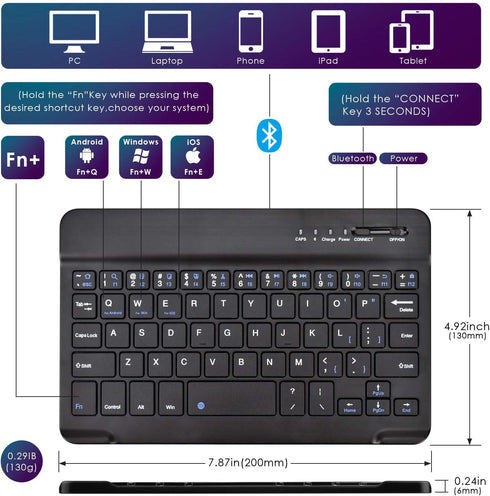 DETUOSI Universal 8.0 inch Android Tablet Case with Removable Wireless Bluetooth Keyboard, PU Leather Folio Cover,