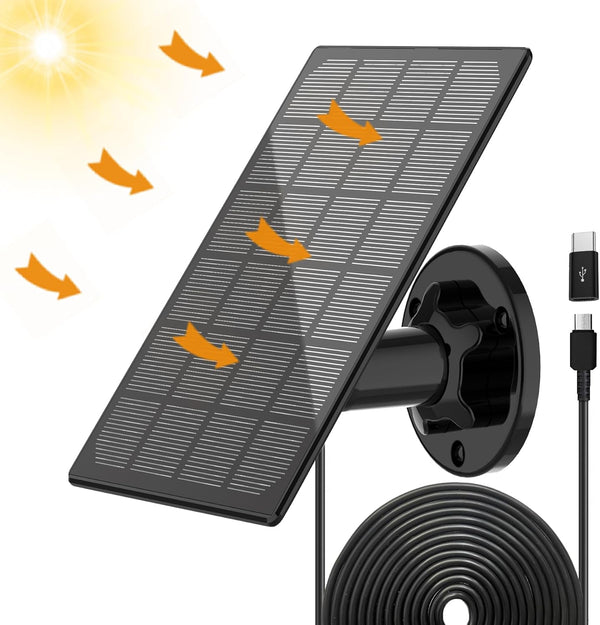 Solar Panel for Outdoor Camera, IP66 Waterproof Charger, Continuous Power Supply for Security Cameras with 10ft Cable