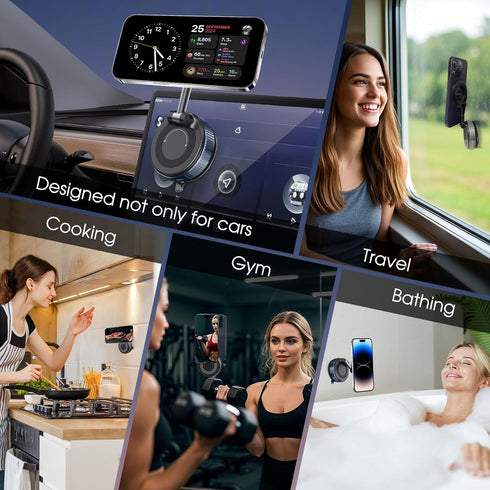 Lunturn 360 Rotatable Vacuum Magnetic Phone Holder, Foldable and Retractable Suction Cup Car Phone Mount