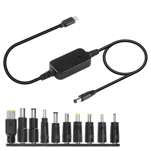 CERRXIAN 1.6FT USB C to DC PD Adapter Cable with 10 Connector Tips, Adjustable Voltage PD Fast Charging Cable